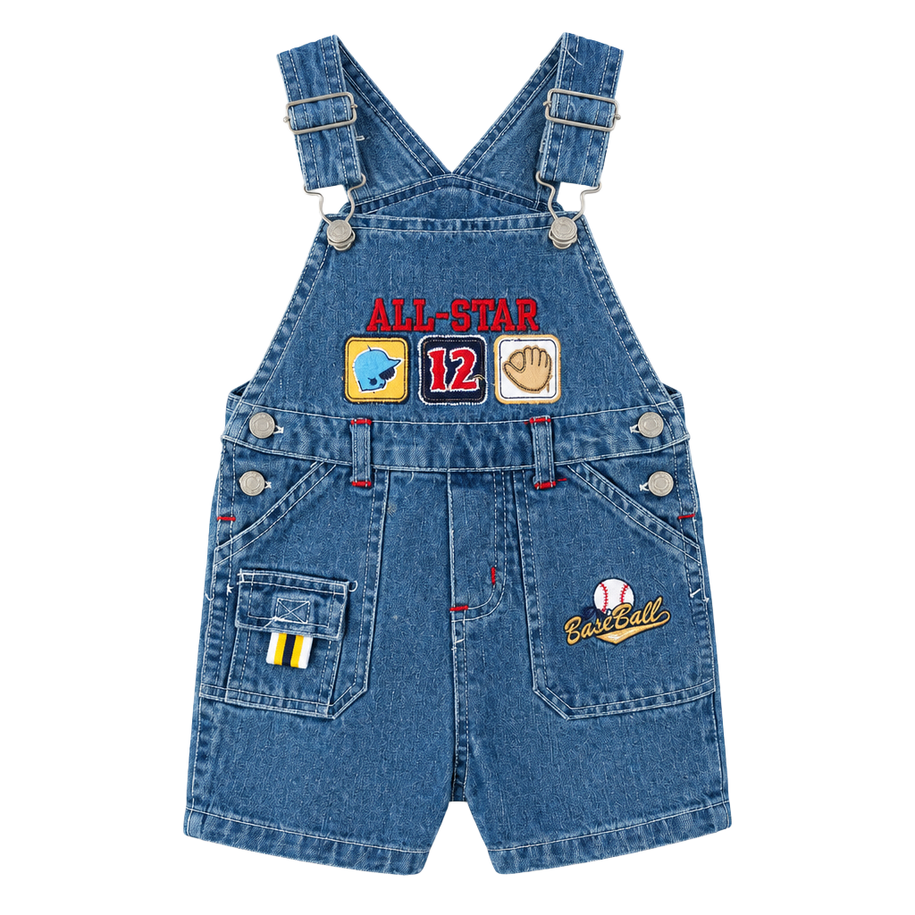 Vintage Baseball Shortalls Size 6/9 Months Blue Denim Overalls 1