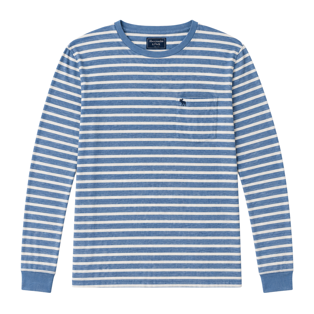 Y2K Abercrombie & Fitch Striped Long Sleeve Pocket T-Shirt Size M 1