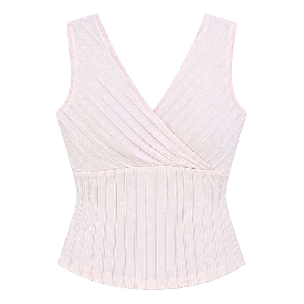 Vtg Whisper V-Neck Crossover Tank Top Size L Pink Ribbed Y2K 1