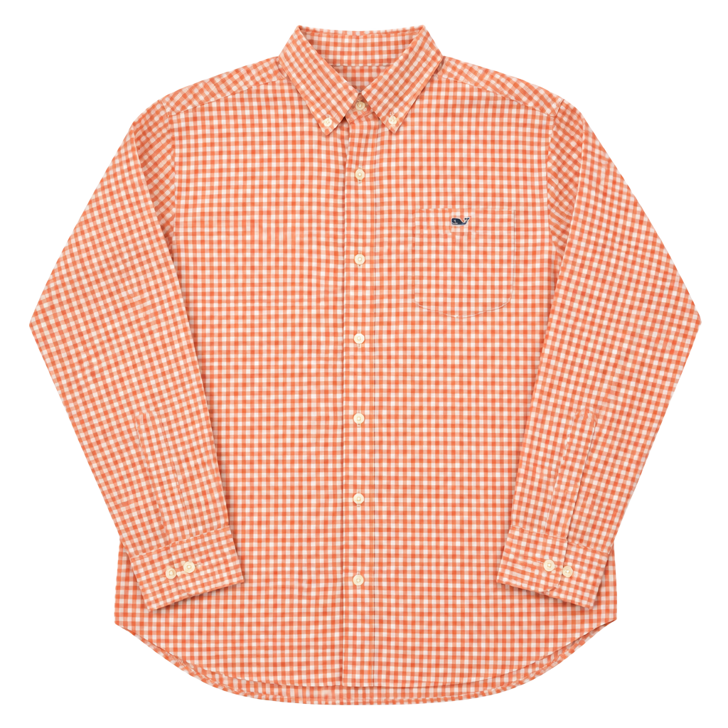 Vineyard Vines Slim Fit Tucker Shirt Size L Orange White Gingham Check 1