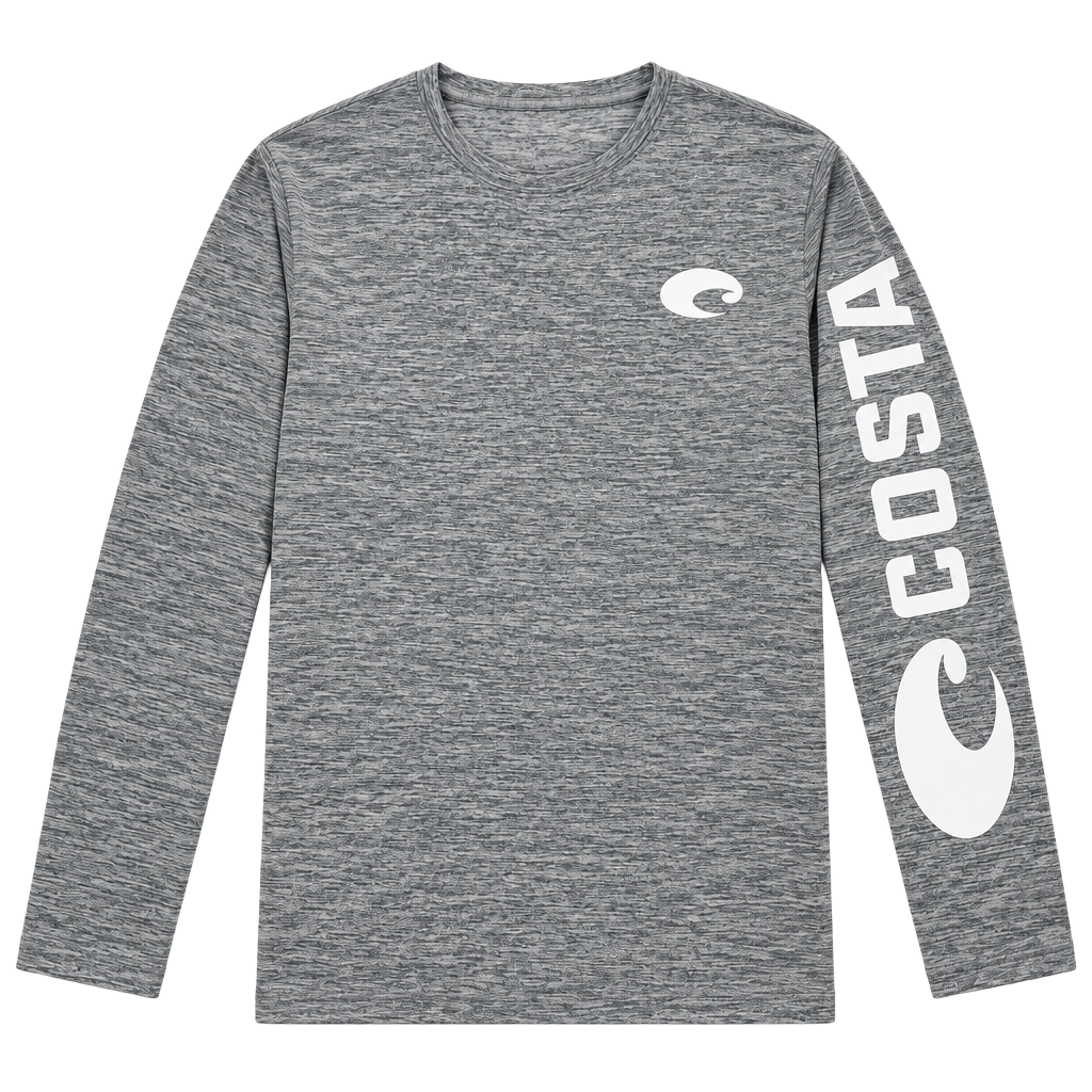 Costa Long Sleeve Technical Crew Shirt Size S Grey Heather 1
