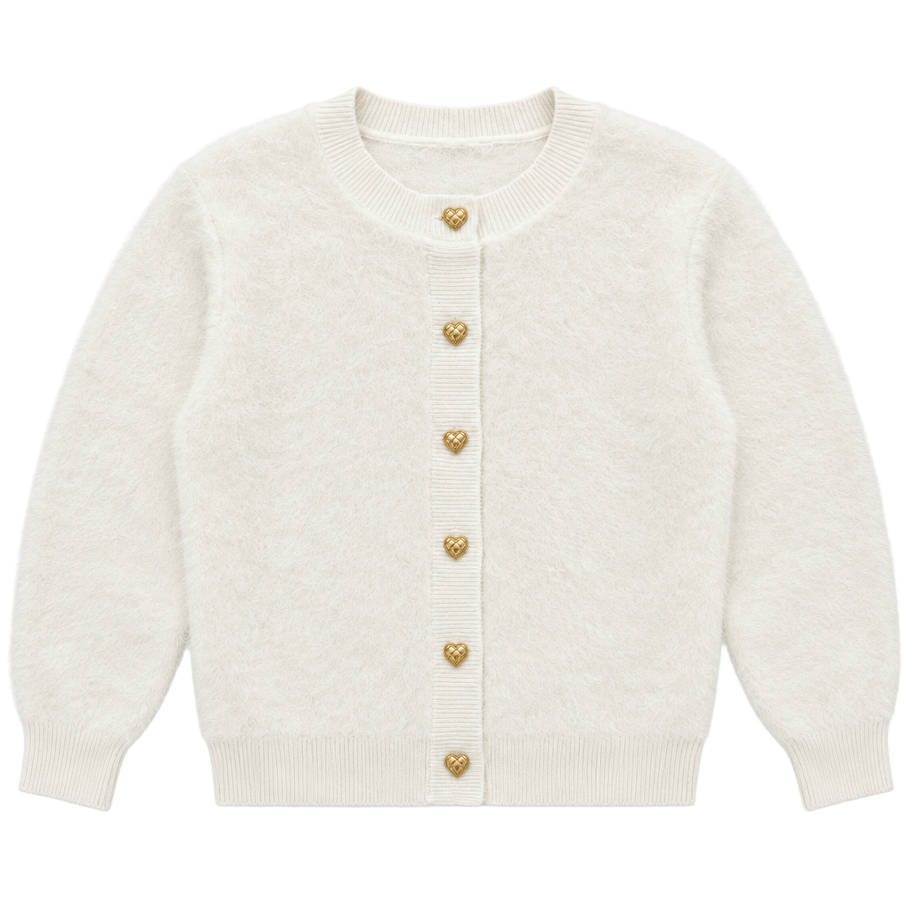 ANTHROPOLOGIE’s Bailey 44
Fuzzy Cardigan Size S White Gold Heart Buttons 1