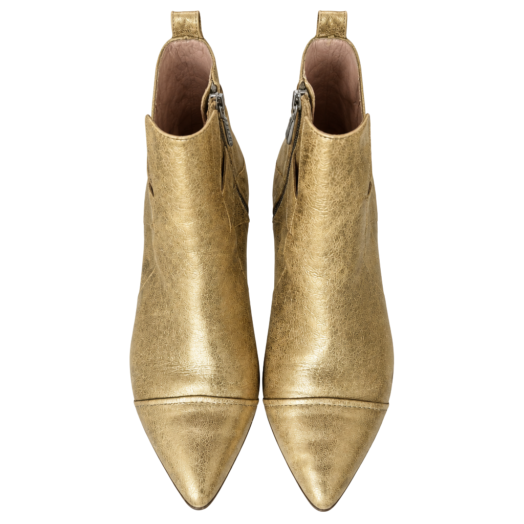 VINTAGE DONALD J PLINER Ankle Boots Size 8.5M Gold Leather Zip Block Heel 1