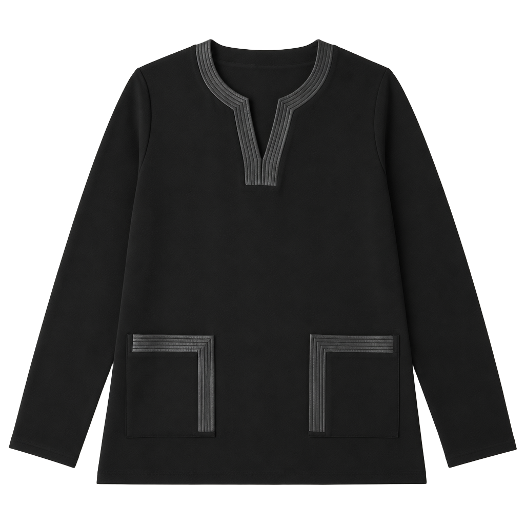 Charter Club Faux Leather Trim Notch Neck Tunic Top 1