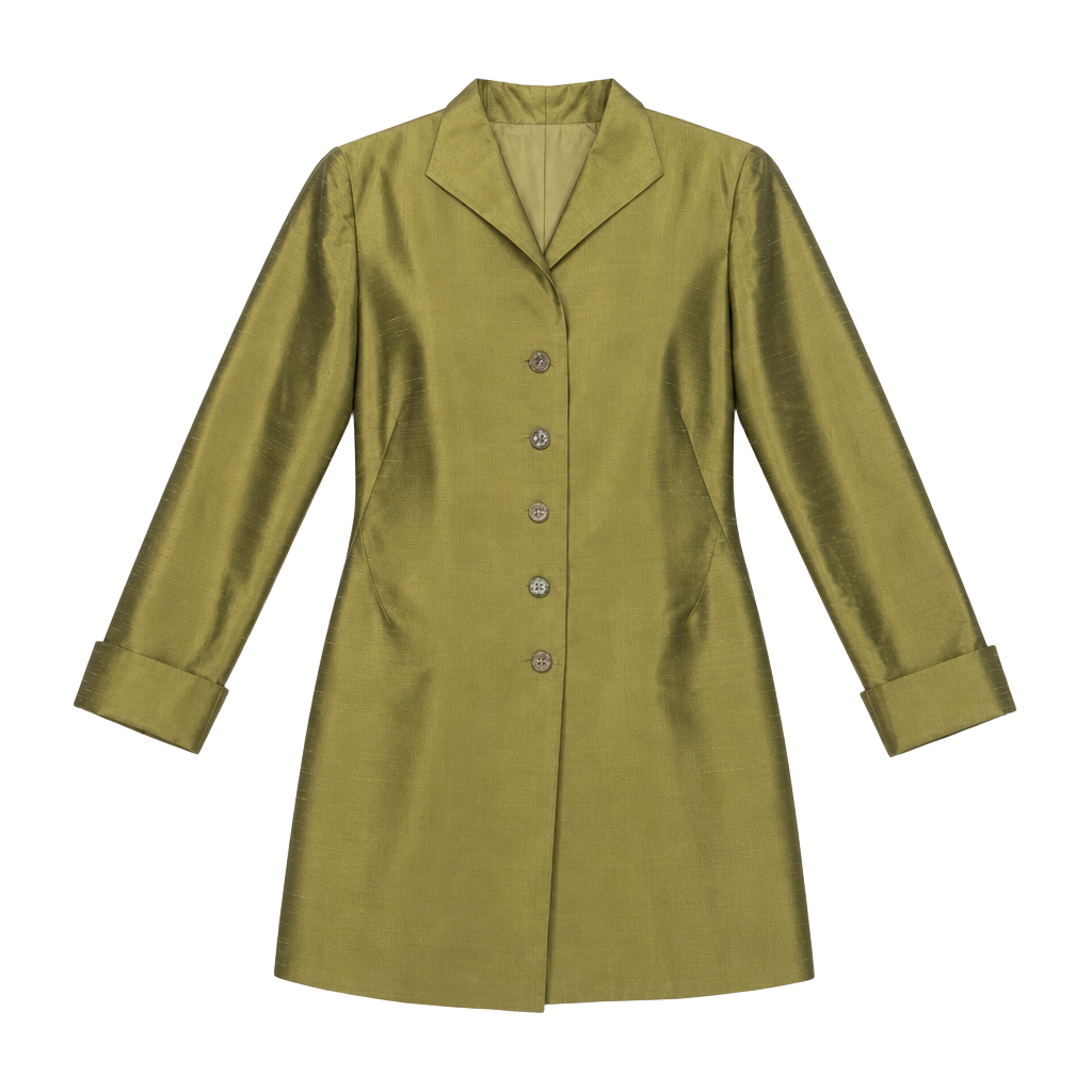 Dana Buchman Vintage Olive Green Silk Dupioni Longline Blazer Jacket 1