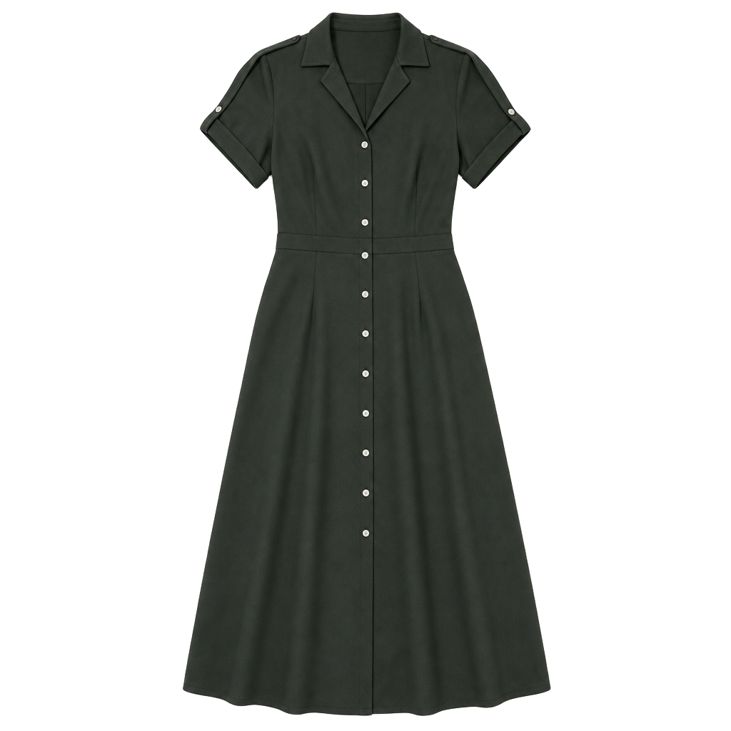 Lauren Ralph Lauren 100% Silk Green Button-Down Military Safari Maxi Dress 1