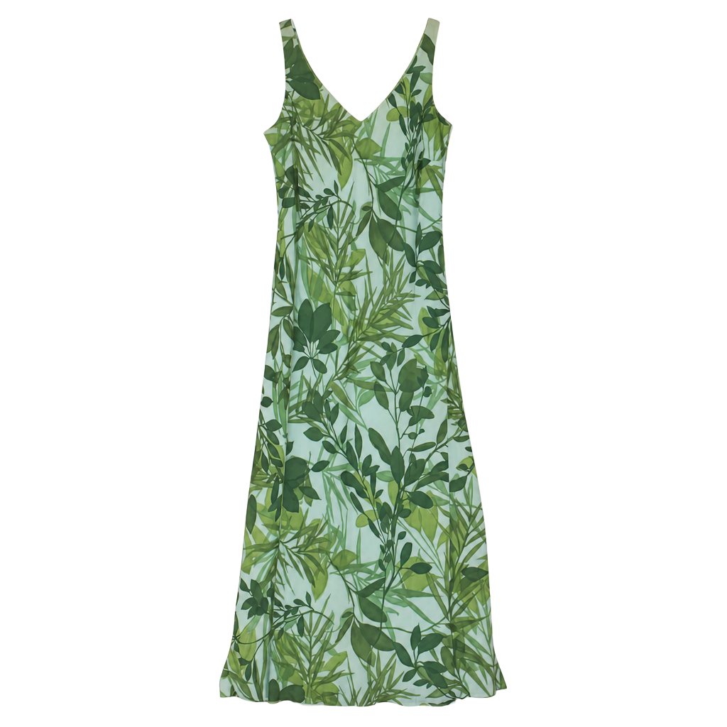 Ann Taylor Women's Sleeveless V-Neck Maxi Dress in Green Leaf Botanical Print 1