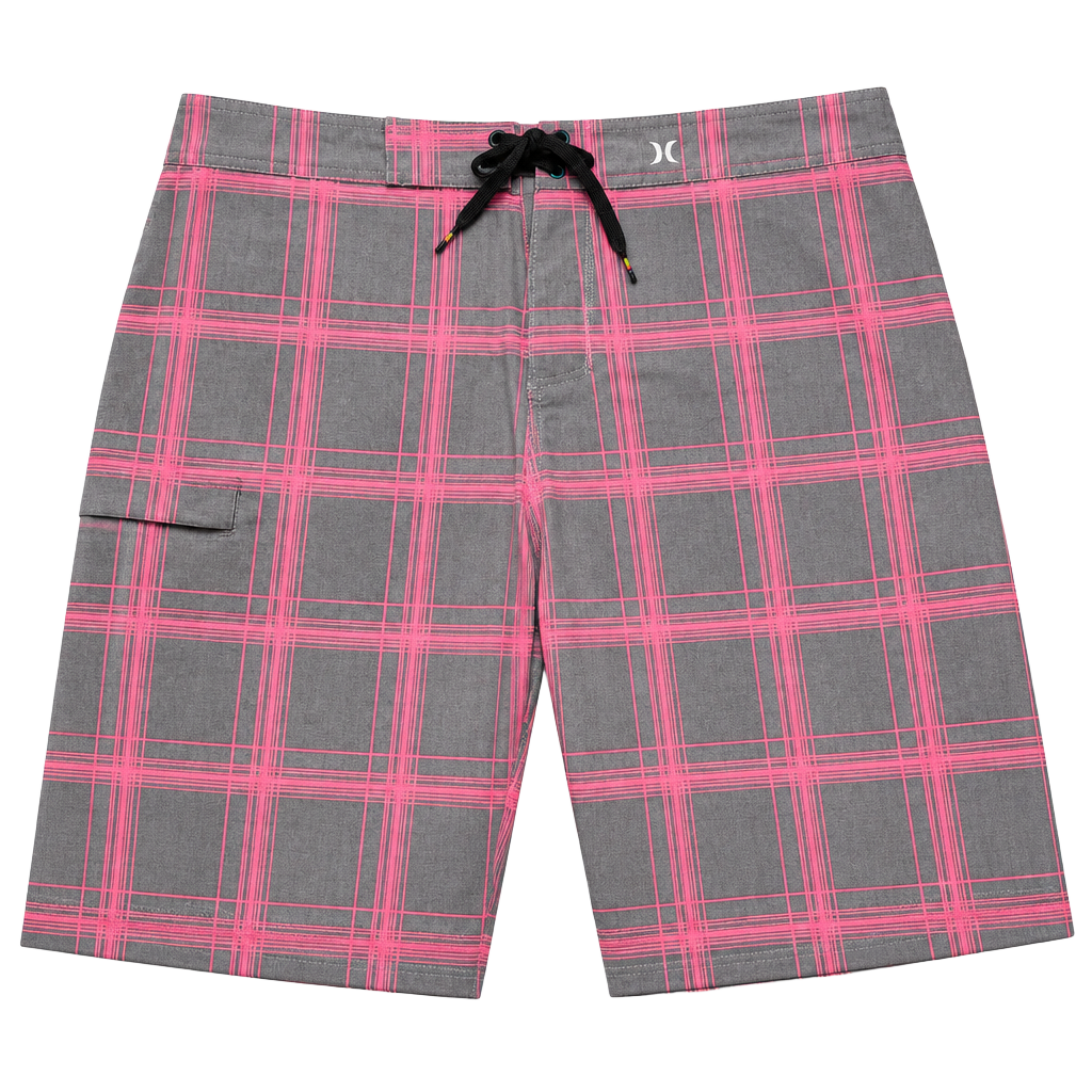 Hurley Phantom Boardshorts Size 30 Gray Pink Plaid Surf Swimwear 1