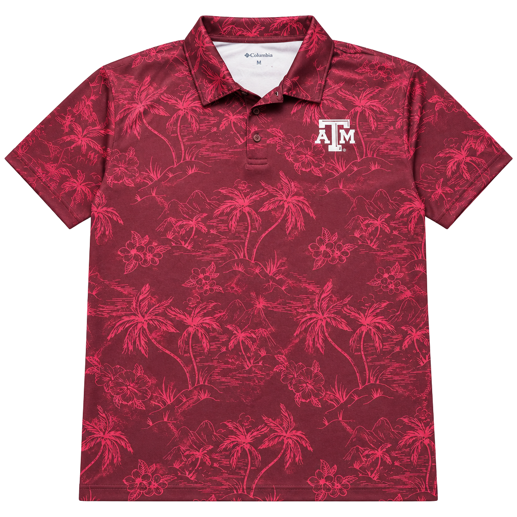 Champion Texas A&M Polo Shirt Size 2XL Maroon Tropical Palm Print 1