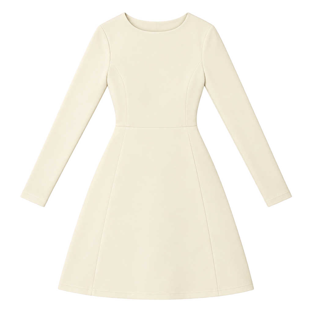 QINSEN Square Neck Long Sleeve Flare Dress 1