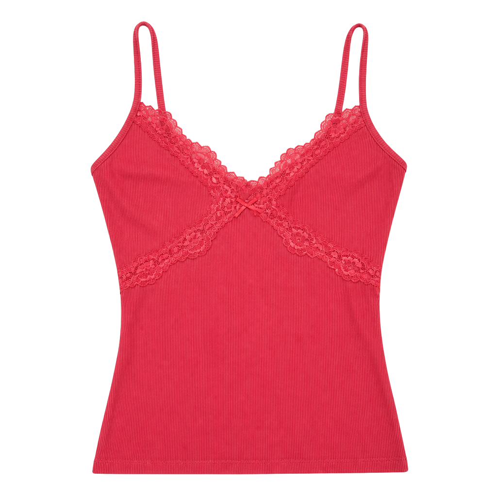 Heart & Hips Pink Ribbed Lace Trim Cami Tank Top Medium Y2K Coquette 1