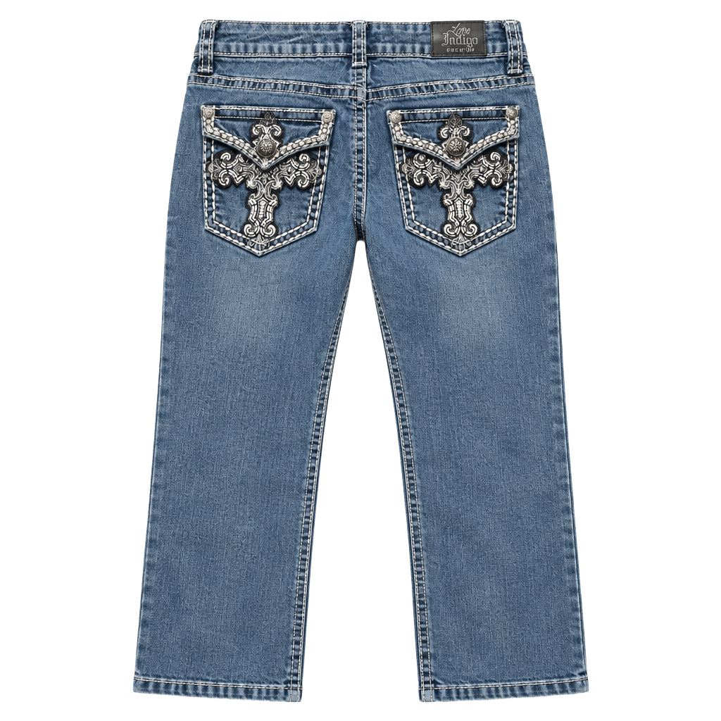 Love Indigo Premium Flared Jeans Size 12 Embellished Cross 1