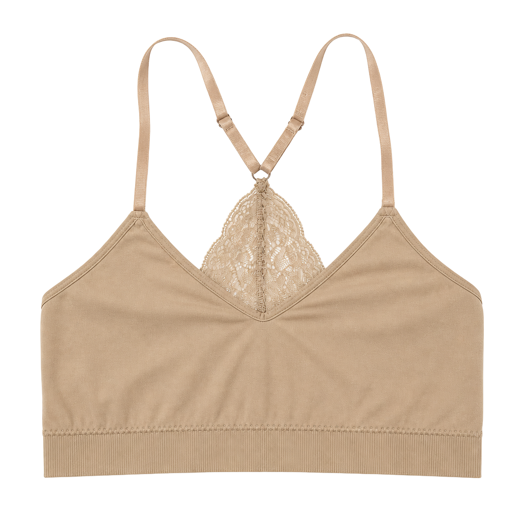 Seamless Bralette with Lace Racerback in Tan 1