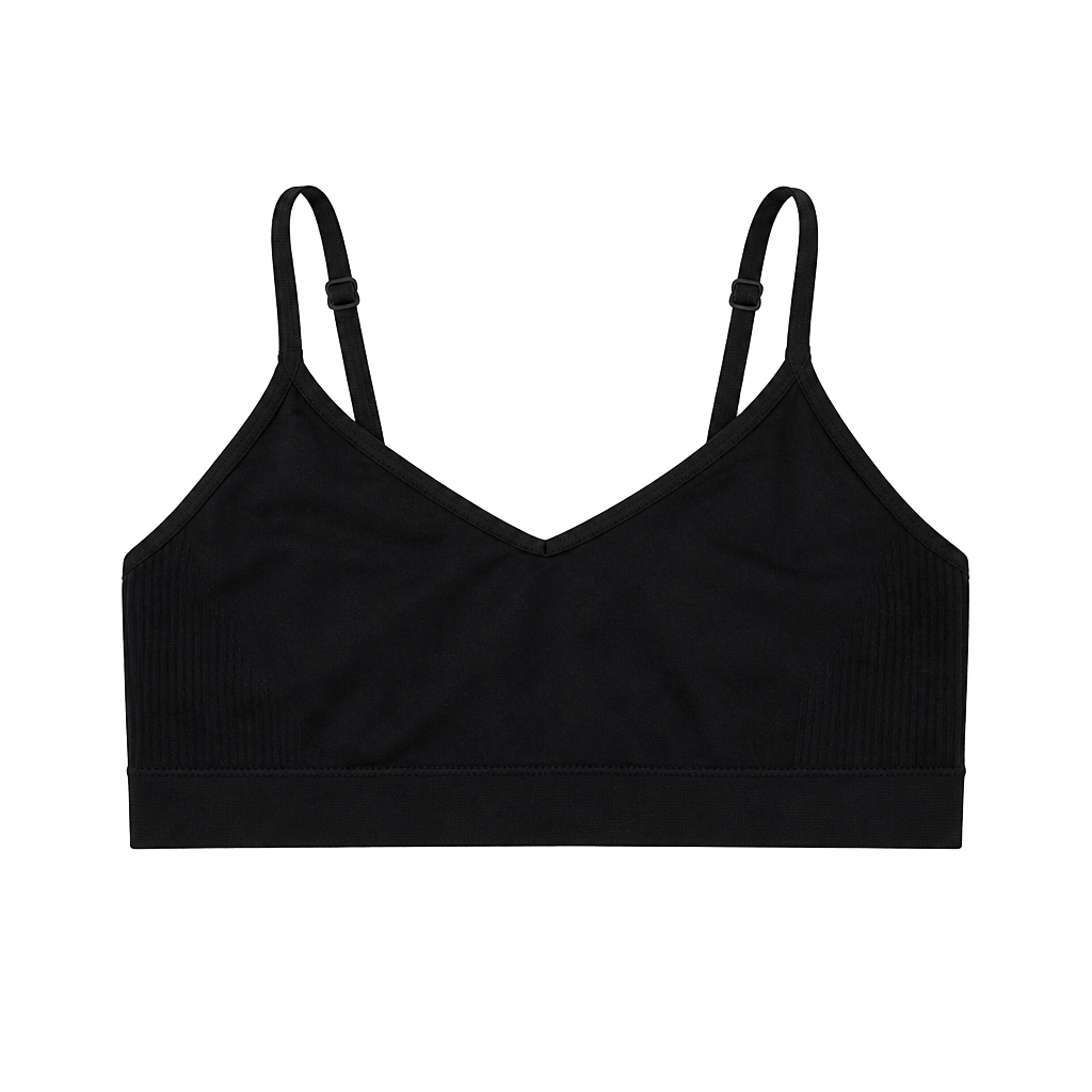 Black Seamless V-Neck Bralette with Adjustable Straps 1