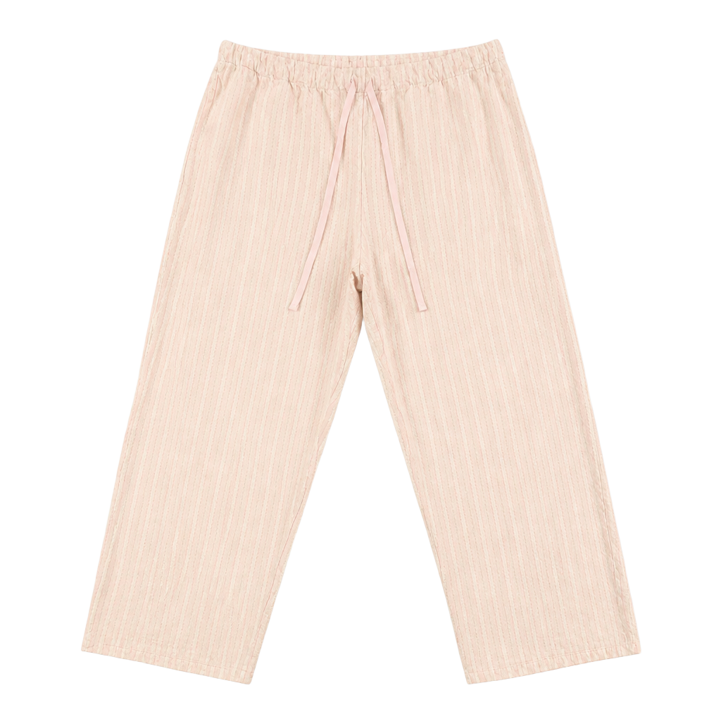 Pink and White Striped Textured Drawstring Lounge Pants 1