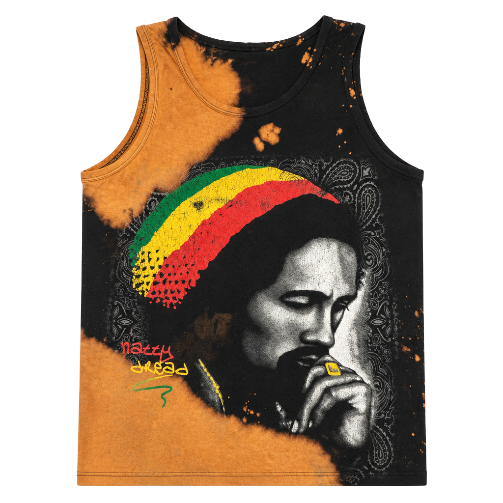 Natty Dread Bob Marley Bleach Wash Tank Top Black 1