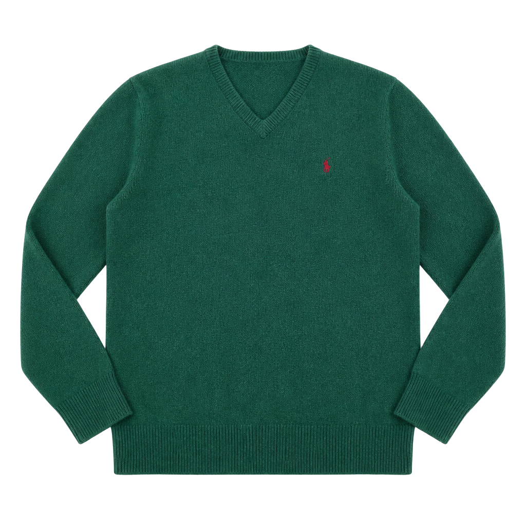 Polo By Ralph Lauren V-Neck Sweater Size XL Green Lambswool 1