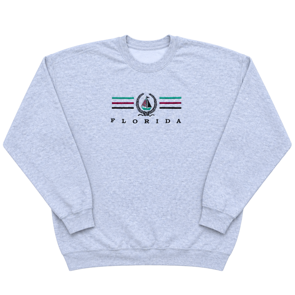 Vintage Florida Embroidered Sailboat Crewneck Sweatshirt Gray 1