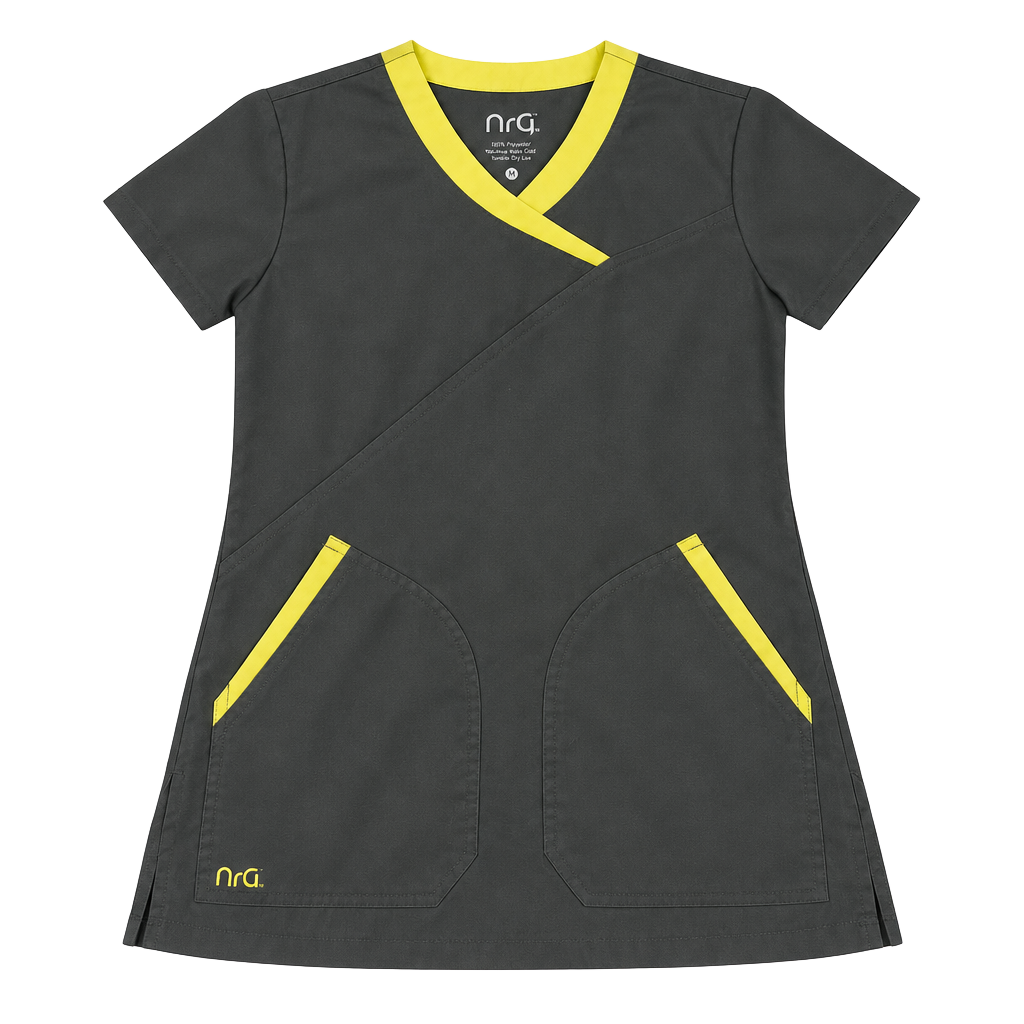 NRG by Barco Scrub Top Size XS Black Yellow V-Neck 1