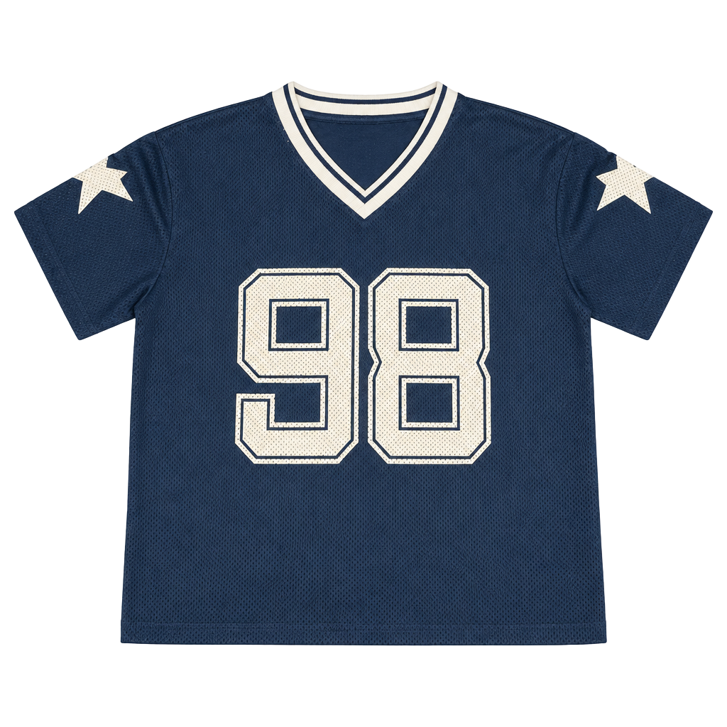 Popular 21 Mesh Jersey Size S Blue 98 Star V-Neck Short Sleeve 1