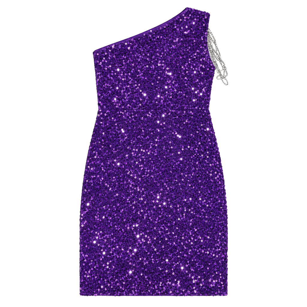Unbranded Purple Sequin One Shoulder Cocktail Dress Size 8 1