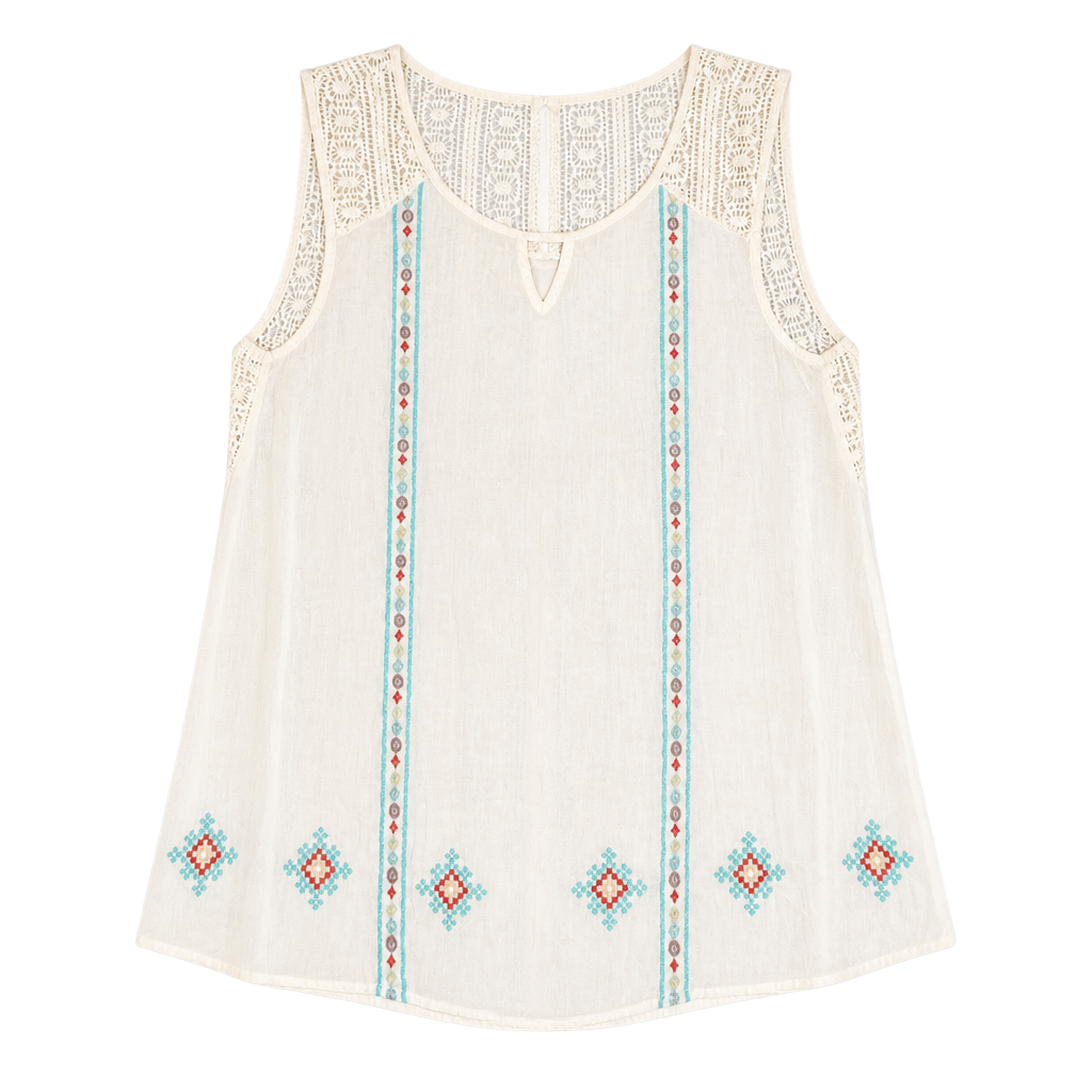 Altar'd State Boho Embroidered Sleeveless Top with Crochet Lace Trim 1