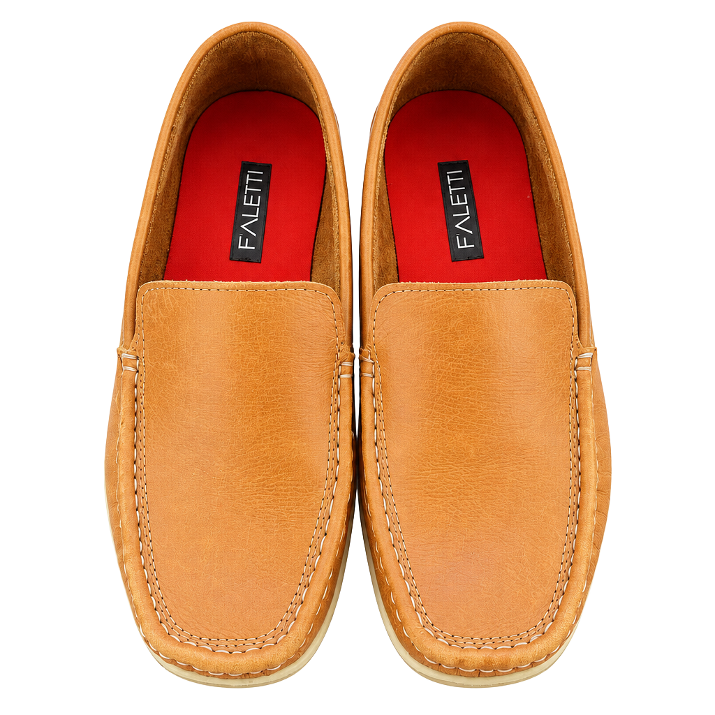 Faletti Men's Leather Loafers Size 6.5 Slip On Venetian Driving Shoes Tan Brown 1