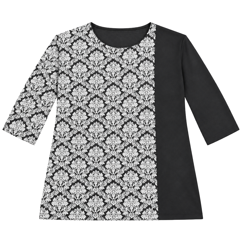 Chico's Damask Top Size 0 Black White 3/4 Sleeve Blouse 1