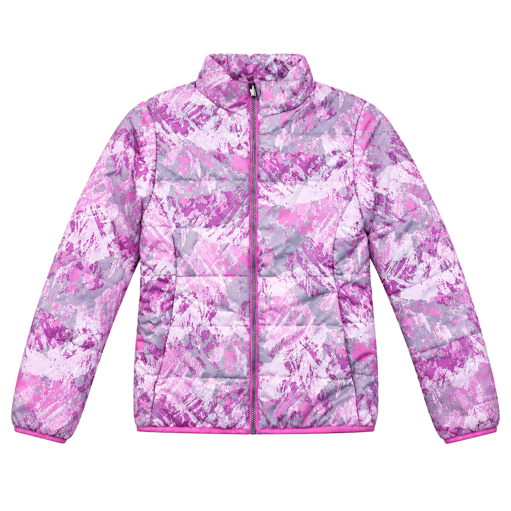Gerry Puffer Jacket M-10/12 Pink Abstract Print Full Zip Winter Coat 1