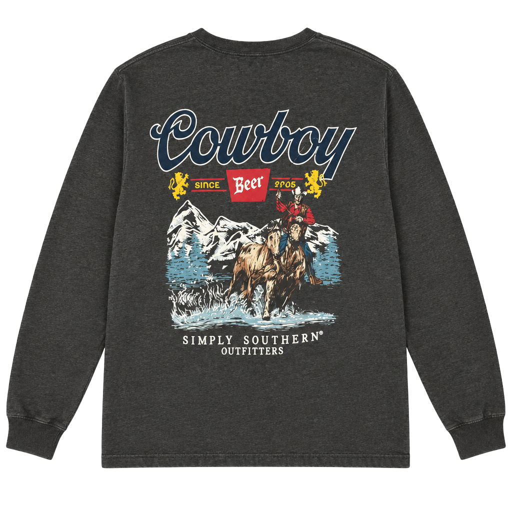 Simply Southern Cowboy Long Sleeve Shirt Size L Gray Graphic 1