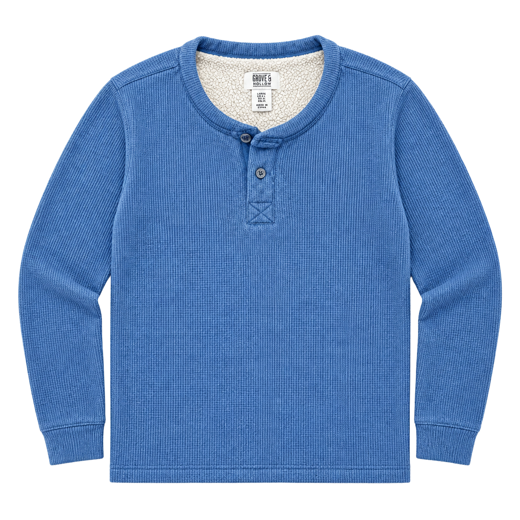Grove & Hollow Sherpa Lined Thermal Henley Size XL Blue Long Sleeve 1