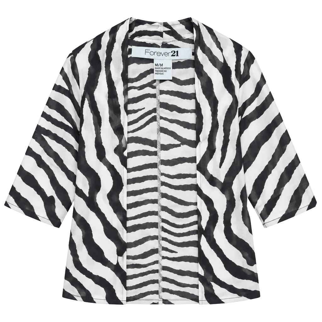 Forever 21 Open Front Kimono Size M Zebra Print Sheer Cardigan 1