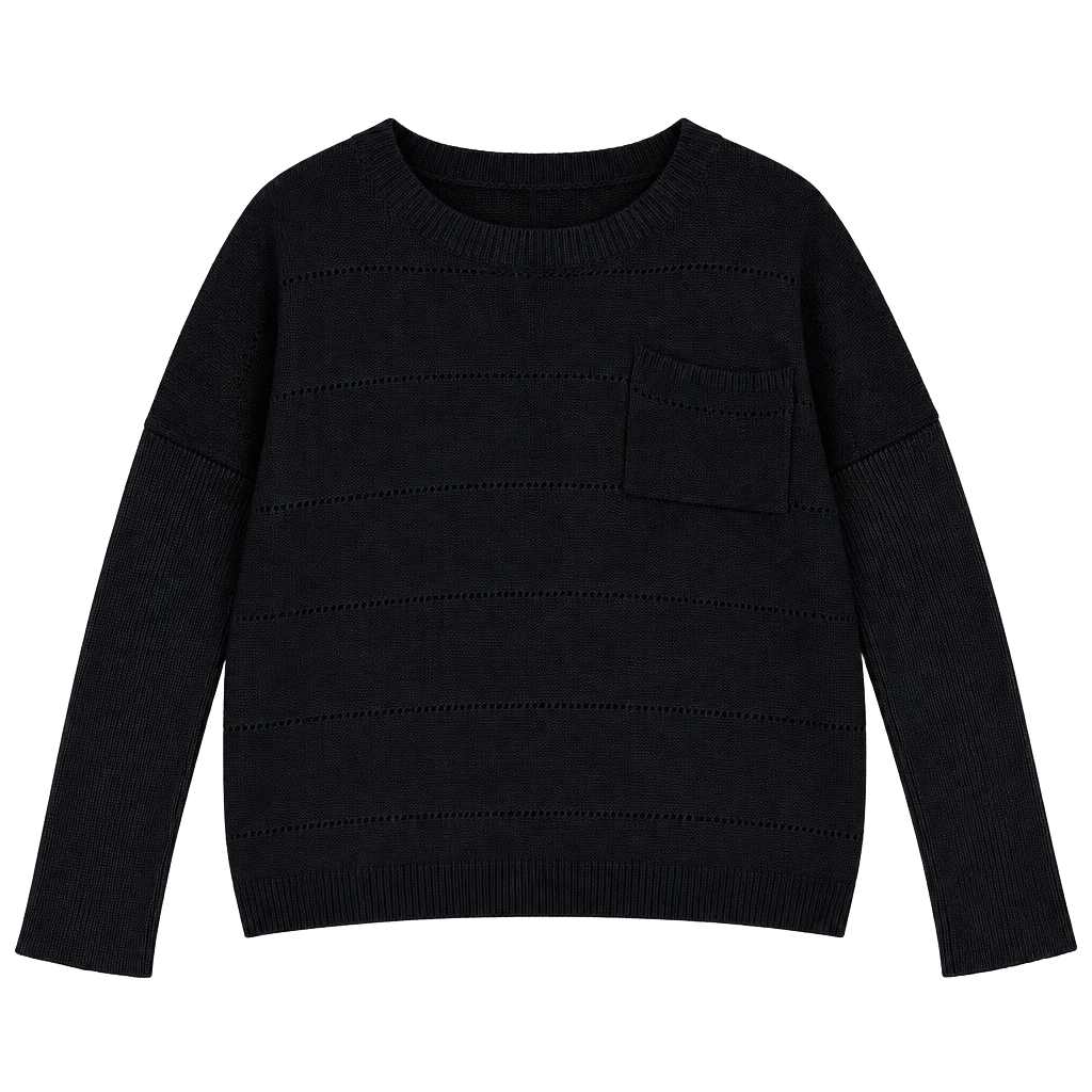Black Knit Pocket Long Sleeve Sweater 1