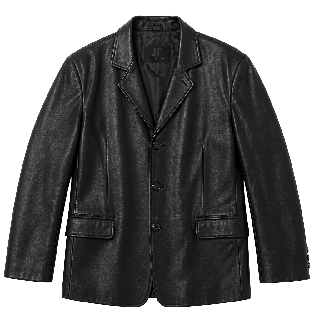 J. Ferrar Men's Vintage Genuine Lambskin Black Leather Blazer Coat 1