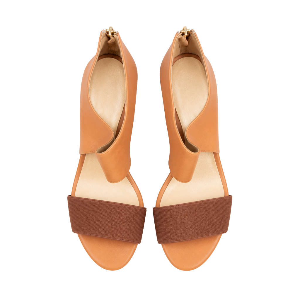 J.Crew Tan Leather High Heel Zip Back Open Toe Sandals 1