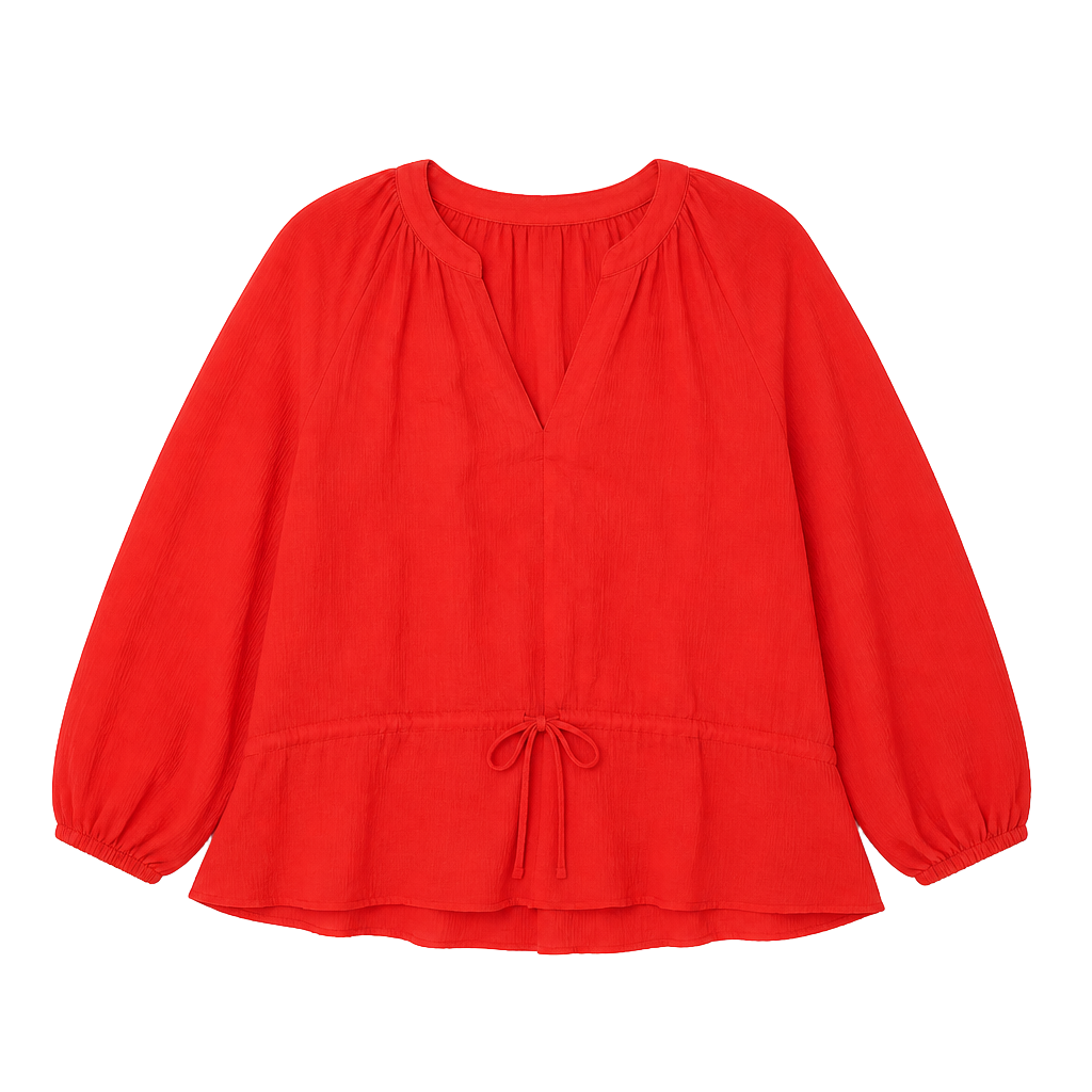 A New Day Red Swiss Dot V-Neck Long Sleeve Tie Waist Peplum Blouse 1