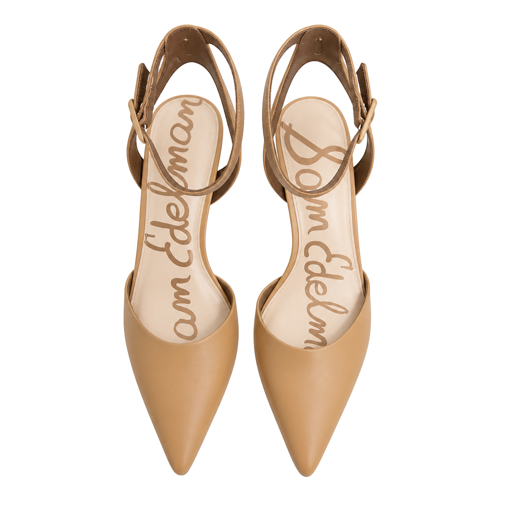 Sam Edelman Beige Leather Pointed Toe Ankle Strap Heels 1