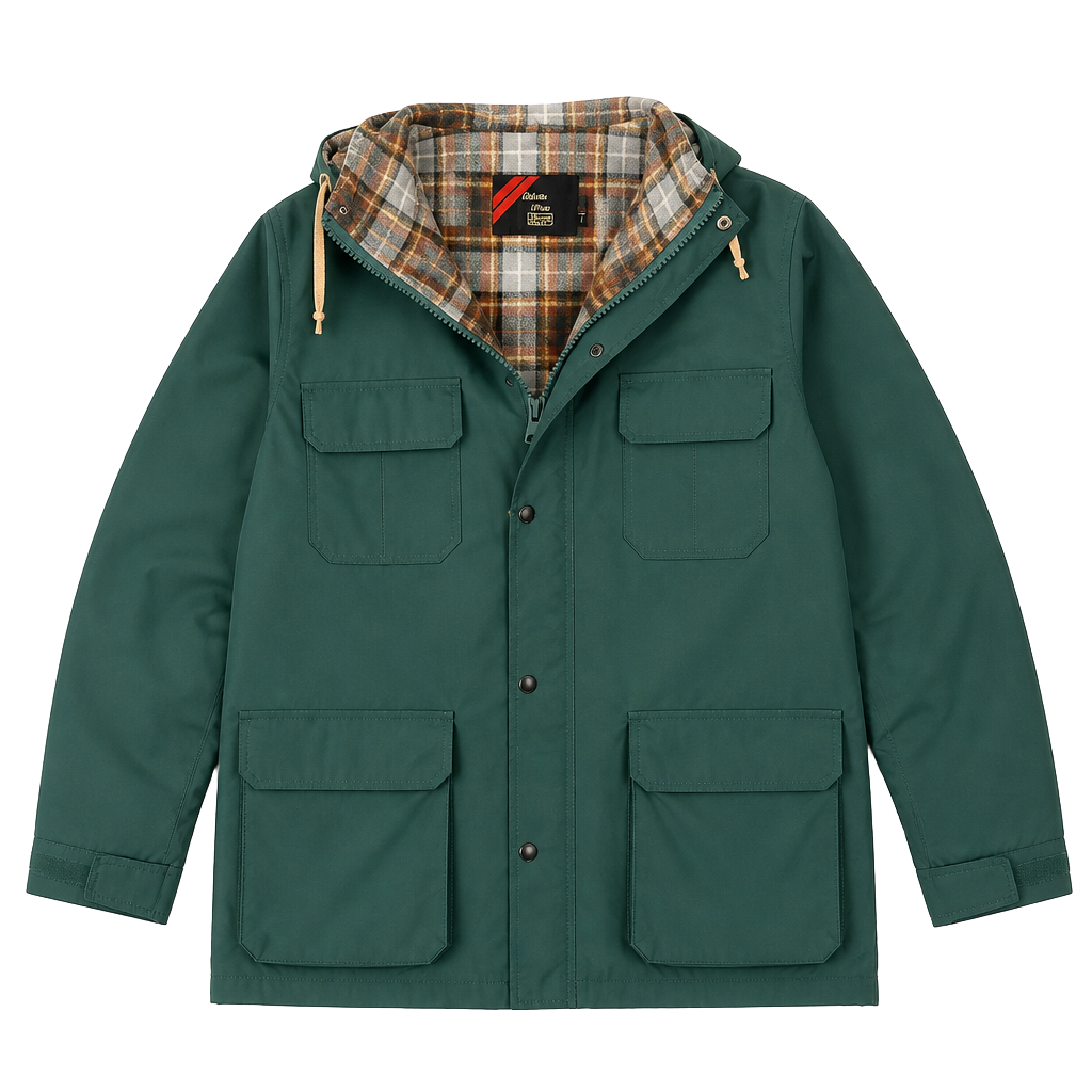 Vintage Sears Plaid Lined Hooded Mountain Parka Jacket Green Size Large 1