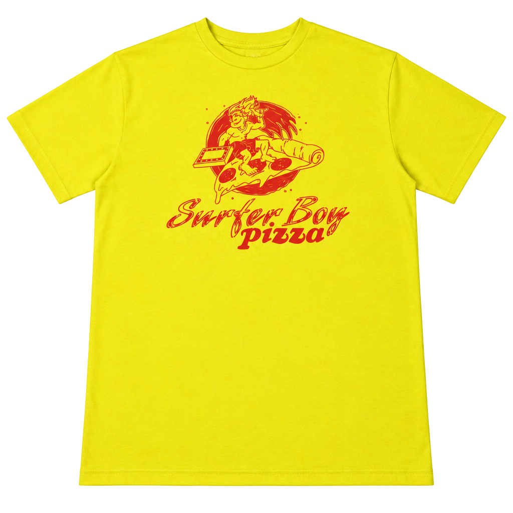 Suit Yourself Stranger Things Surfer Boy Pizza T-Shirt Yellow 1