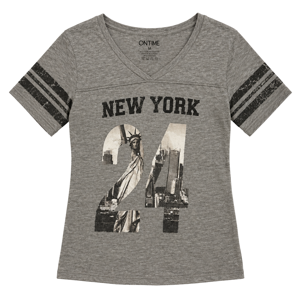On Fire New York City Graphic V-Neck T-Shirt Size M Gray 1