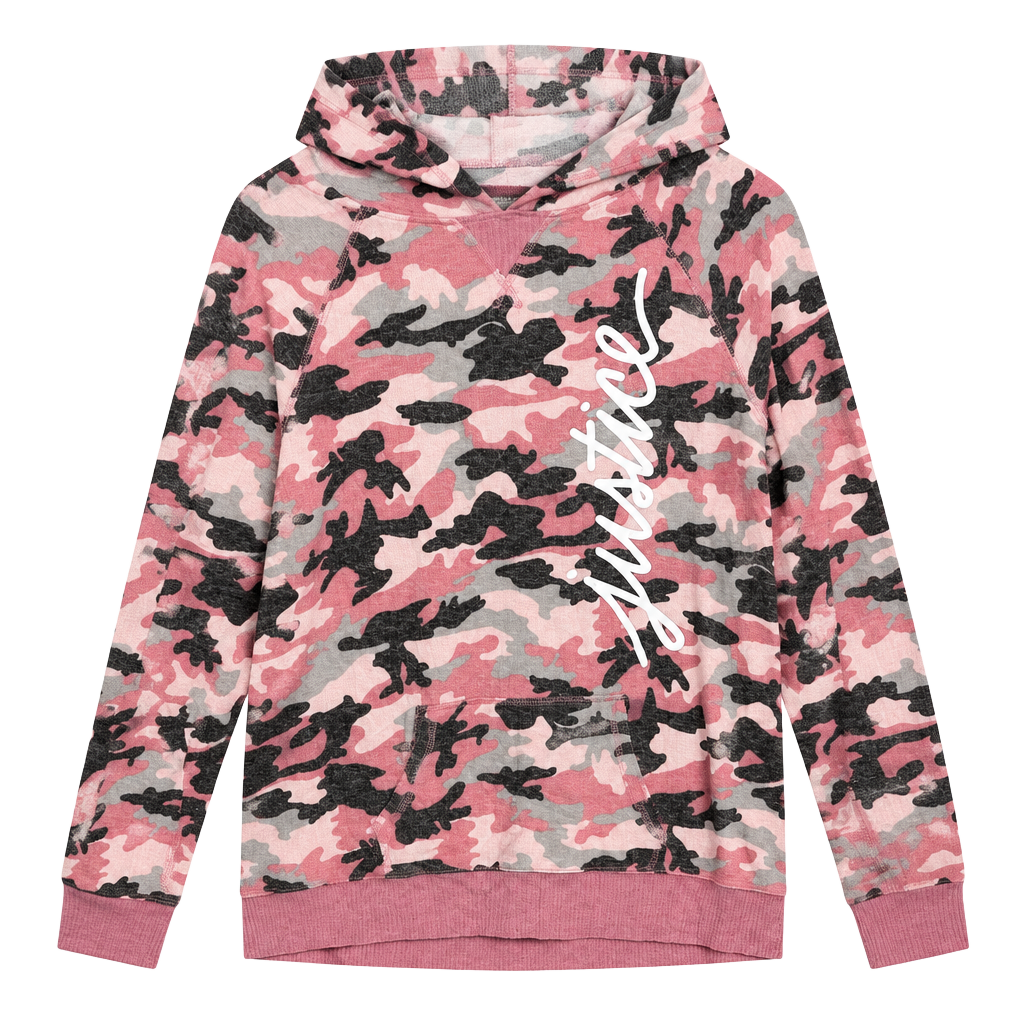 Justice Active Kids long sleeve with a hood Size 14/16 Pink Camo Logo Pullover 1