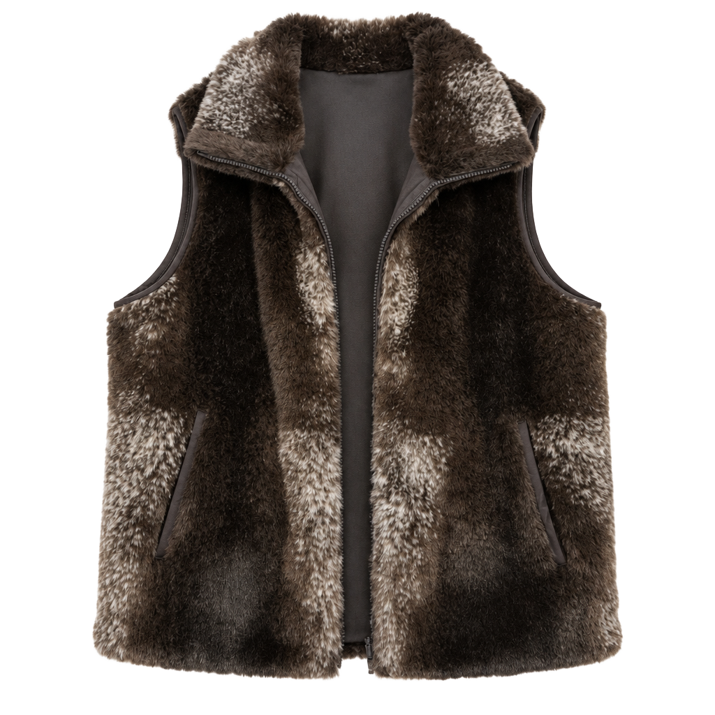 Giacca a Gallery Company Faux Fur Reversible Vest Size M Brown 1