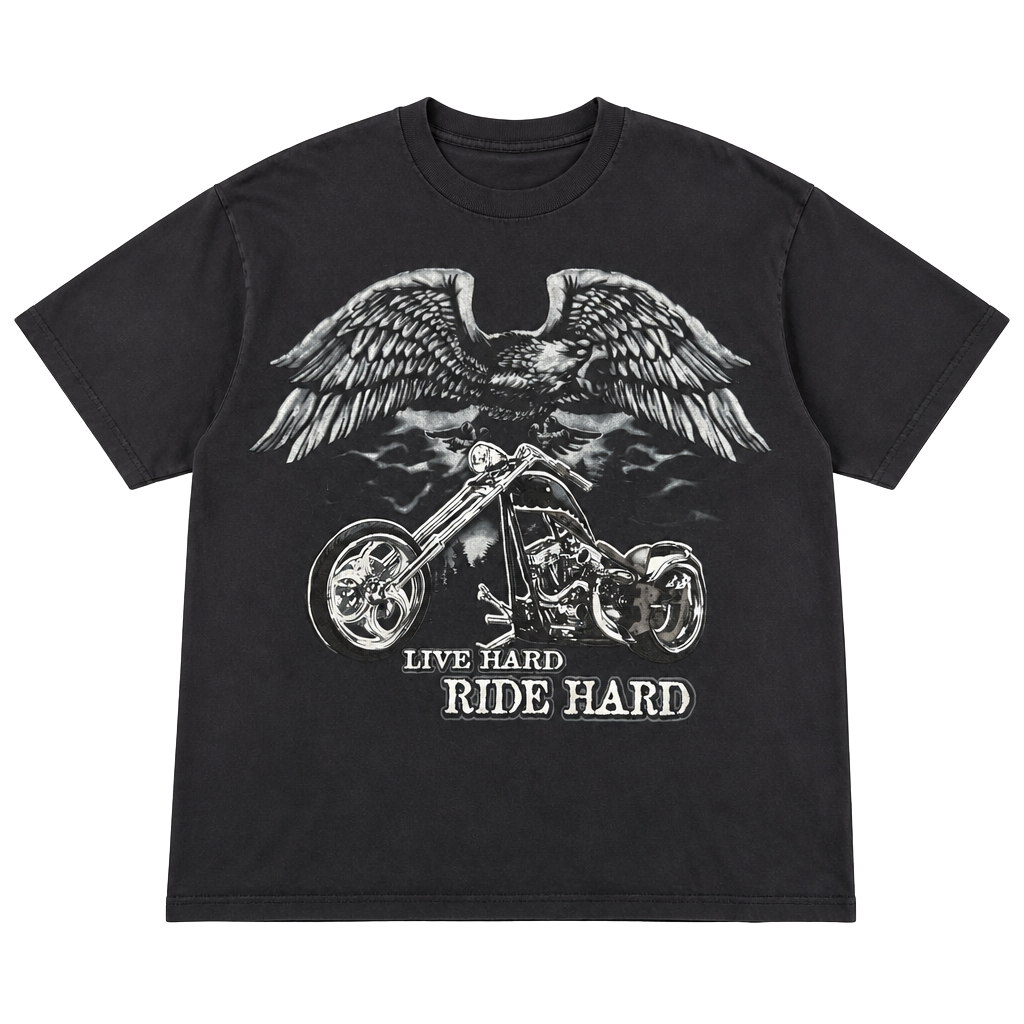 National Heritage Live Hard Ride Hard Eagle Motorcycle Graphic T-Shirt 1