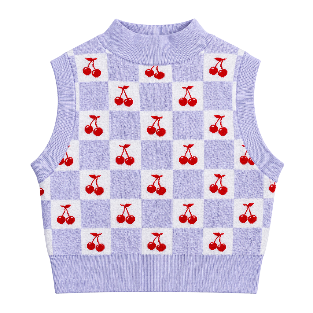 Forever 21 Cherry Checkered Sweater Vest Size M Purple 1