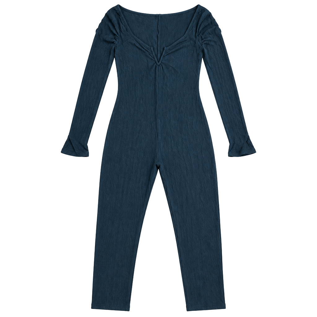 BOUZZOLO Long Sleeve Ribbed Jumpsuit Size L Black 1