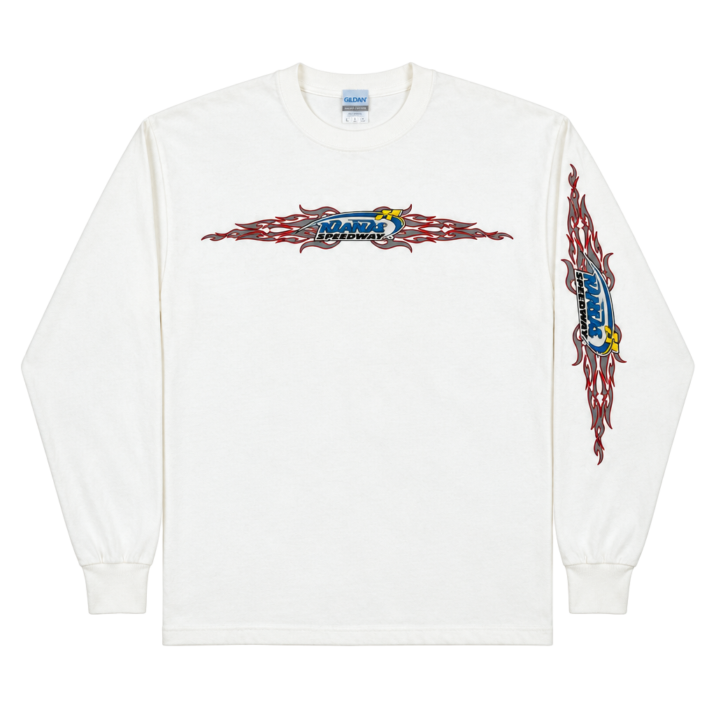 Gildan Kansas Speedway Long Sleeve Shirt Size M White Racing Graphic 1