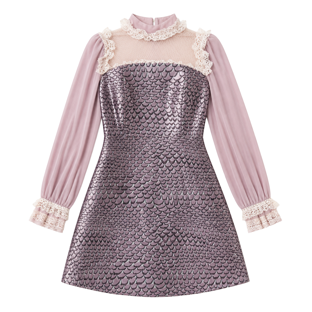 Stunning Like New Burryco Blush Pink Metallic Scale Jacquard Mini Dress Small 1