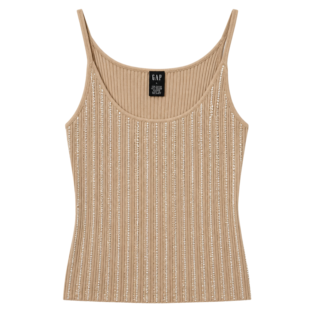 Minimalist, classic Gap Vintage Ribbed Sequin Tank Top Beige Size L 1