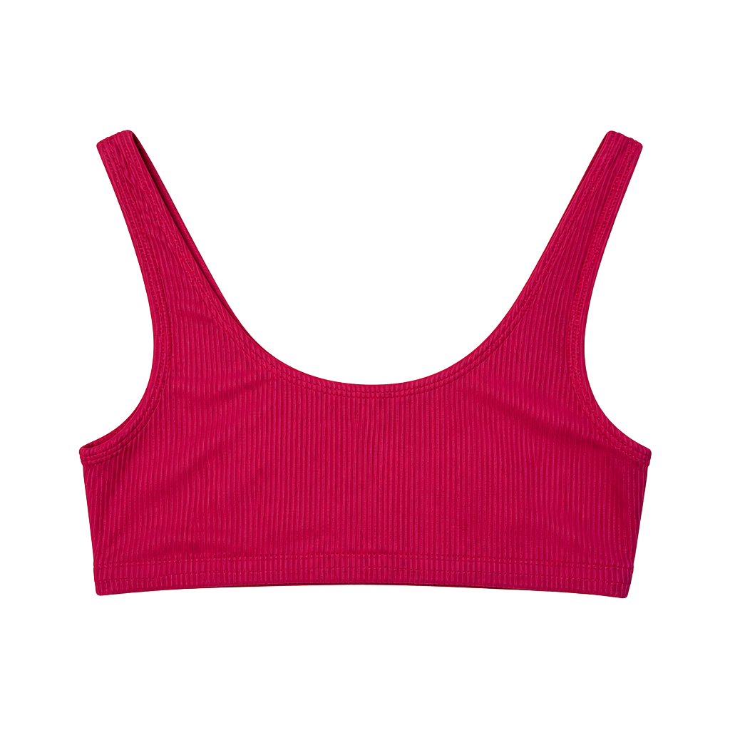 Frankies Bikinis Pink Ribbed Scoop Bikini Top 1
