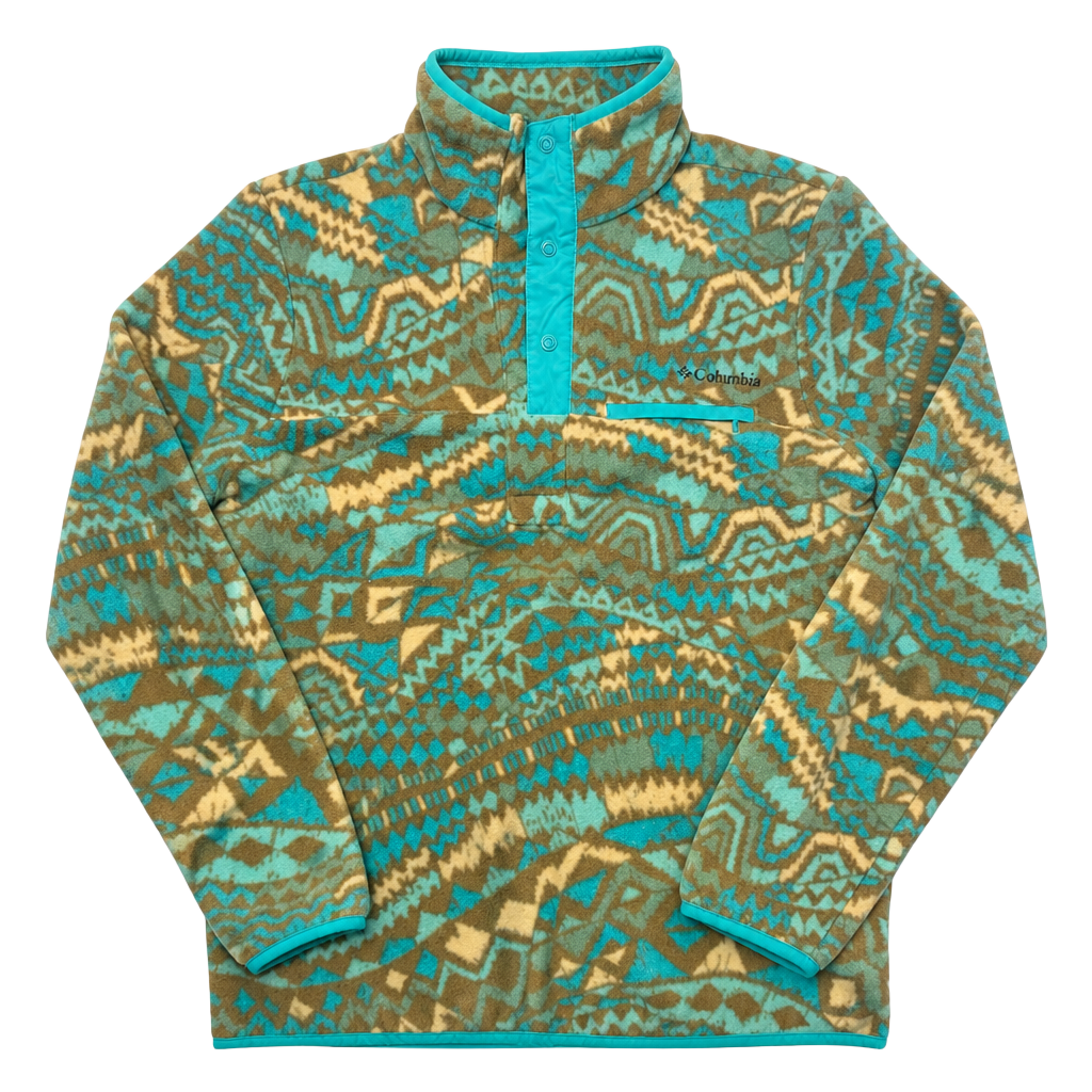Columbia Mountain Side Printed Fleece Pullover Snap Neck Aztec Teal Brown Women's Small 1